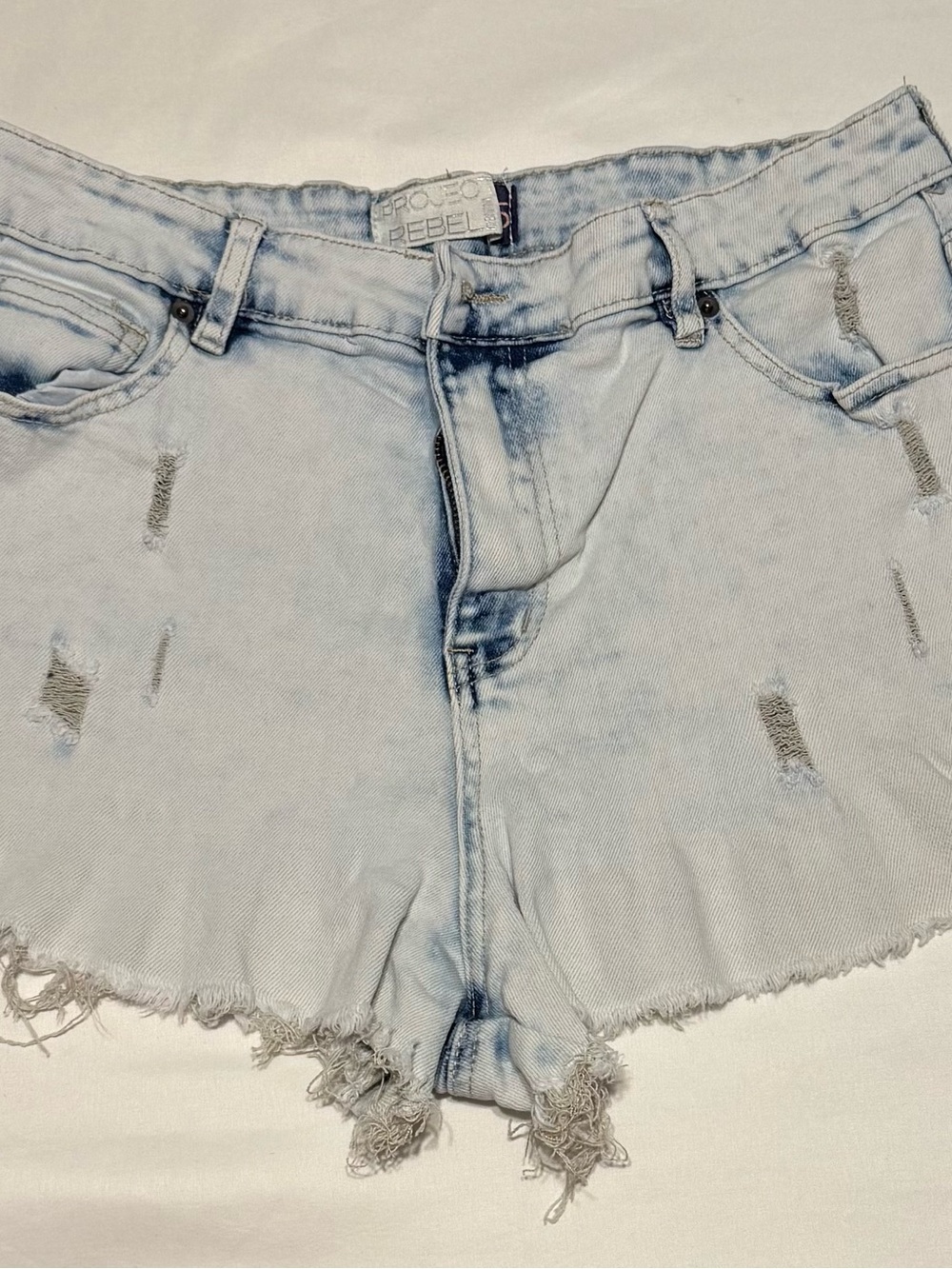 rebels Light Blue Distressed Denim Cutoff Shorts